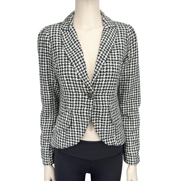 AUTRES FILLES ANTHRO Academia Houndstooth White Black One Button Soft Blazer S - Picture 1 of 8